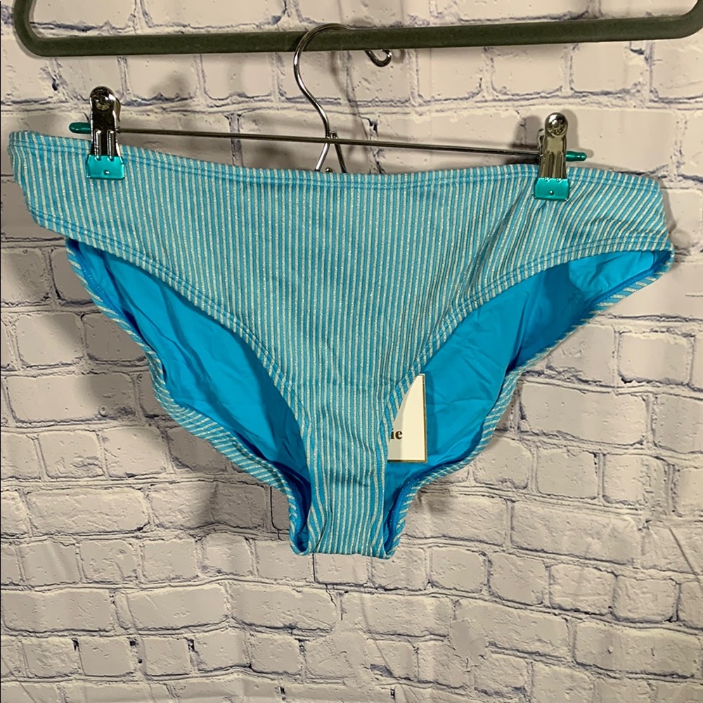 Andie Swim Womens Ribbed Bikini Bottom Blue/ Silver Metallic Beach Cruise XL NWT